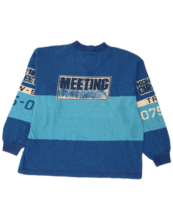 Top grafico da uomo vintage vestibilità ampia manica lunga grande blocco colore blu