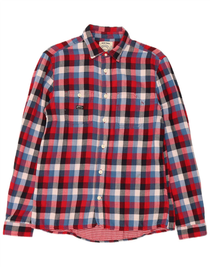 Camicia Diesel da uomo in flanella di cotone a quadri rossi medi