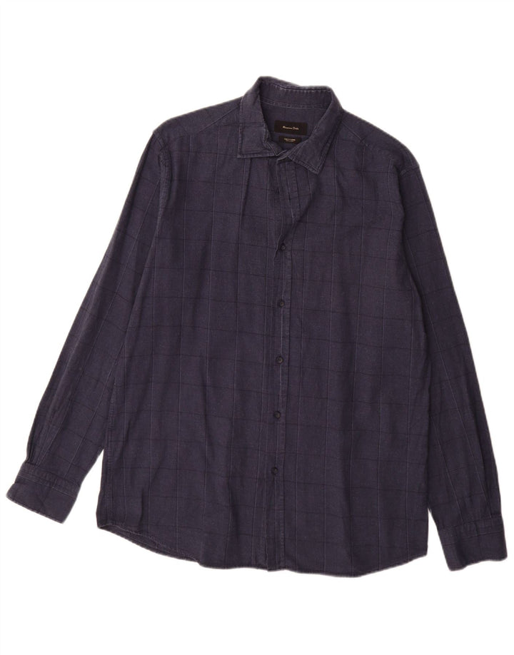 Camicia da uomo Massimo Dutti in cotone a quadri grandi blu navy