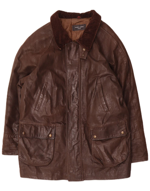 Giacca in pelle da uomo Pierre Cardin IT 56 3XL Marrone