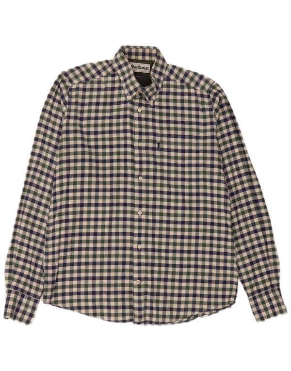 Barbour Uomo Camicia in flanella su misura in cotone a quadretti blu medio