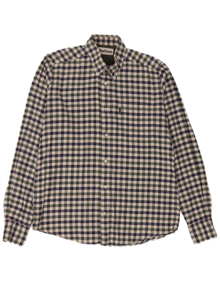 Barbour Uomo Camicia in flanella su misura in cotone a quadretti blu medio