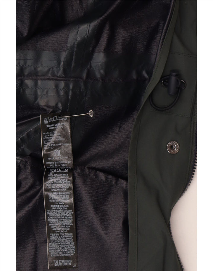 MARKS & SPENCER Giacca parka con cappuccio da donna UK 8 Small Verde Poliammide