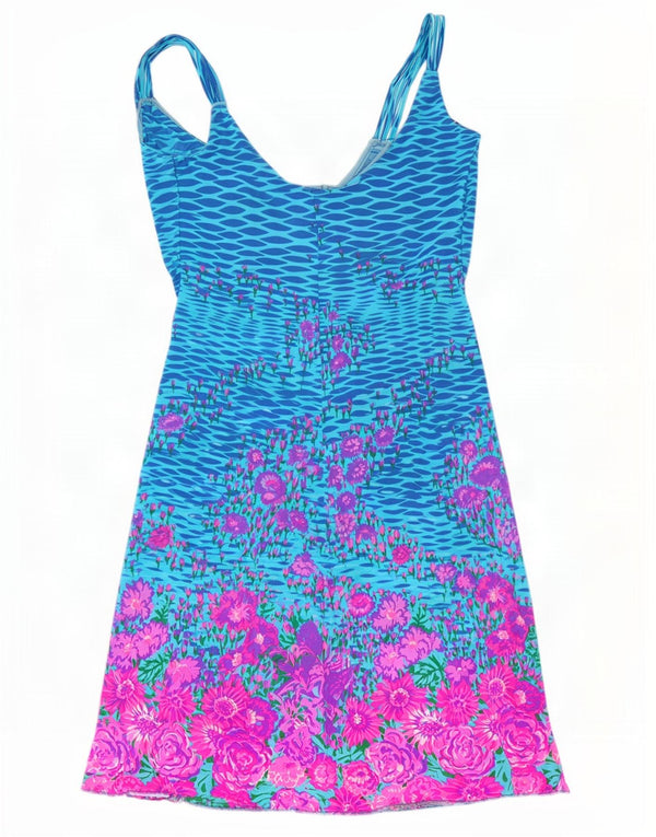 Prendisole vintage da donna IT 46 grande floreale blu