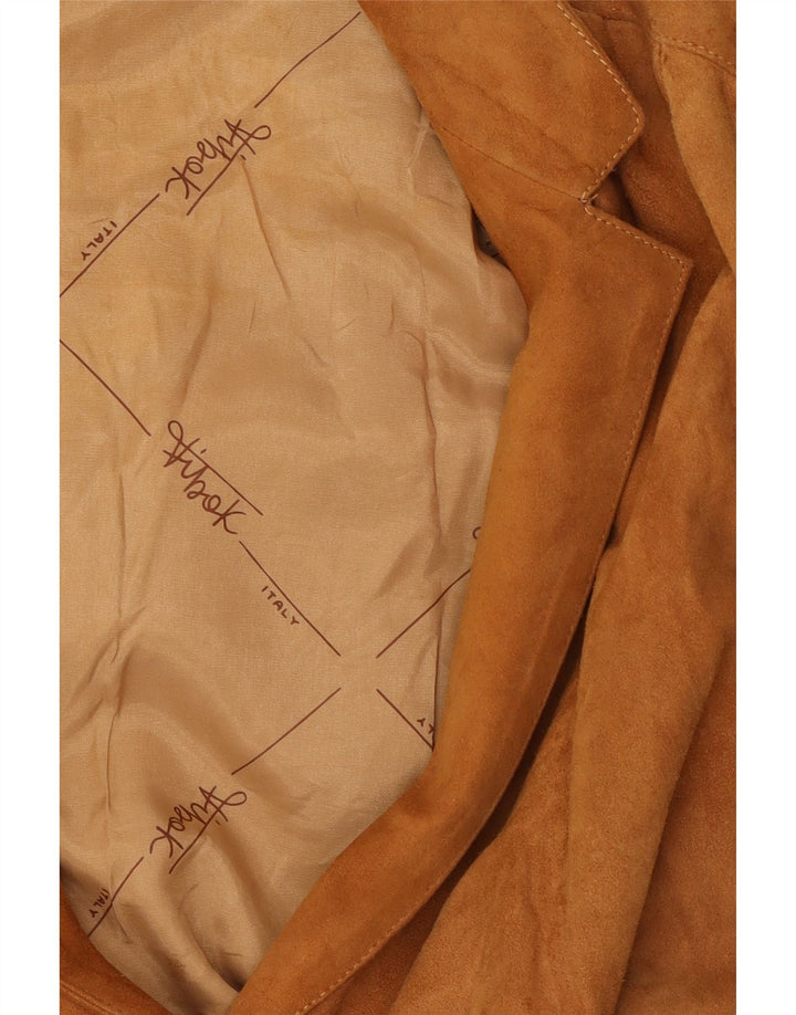 Giacca blazer vintage in pelle scamosciata a 3 bottoni da donna UK 14 Marrone medio