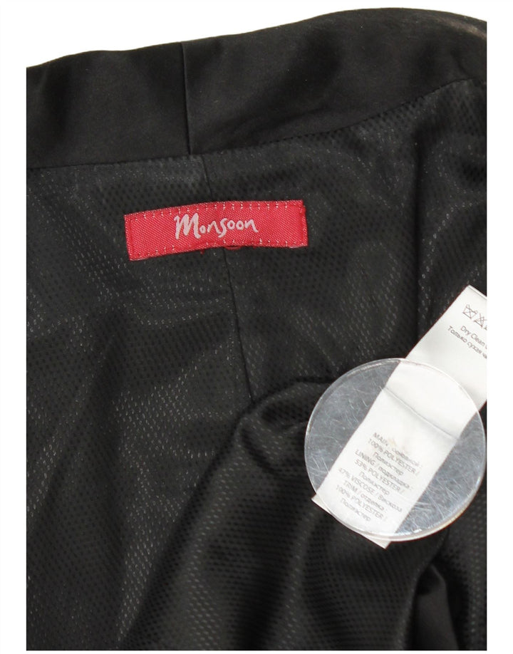 MONSOON Giacca da donna corta aperta blazer UK 10 piccola poliestere nero