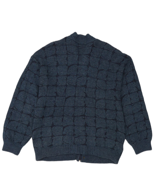 Maglione cardigan vintage da uomo IT 56 XL lana a quadri blu