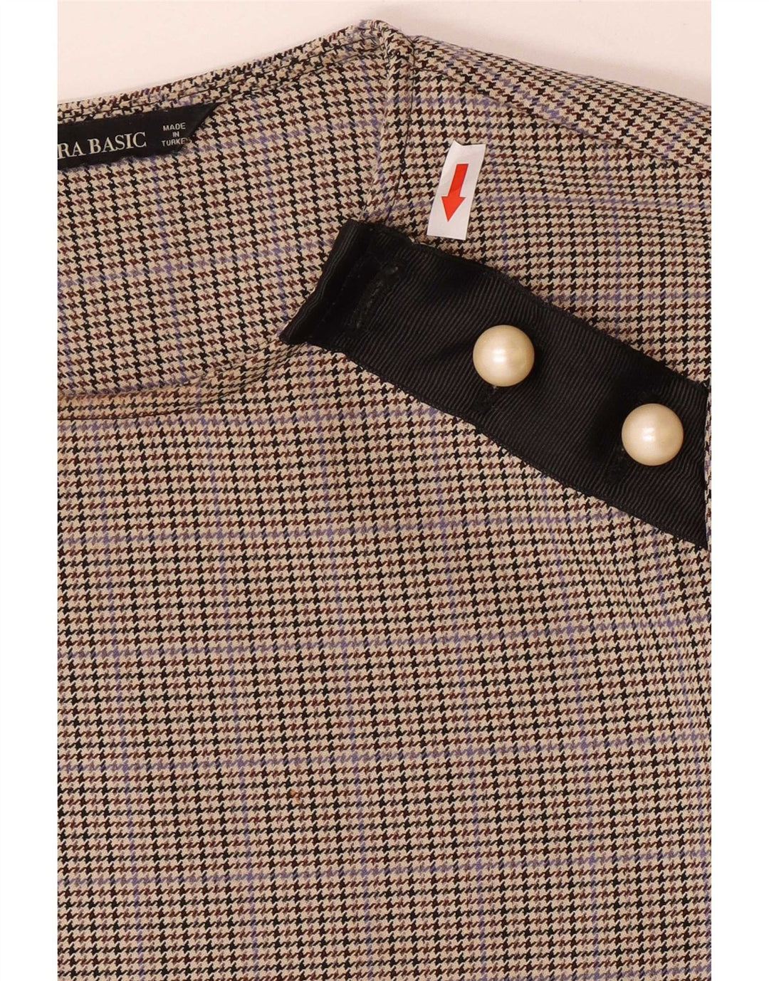 Camicetta a maniche lunghe da donna Zara UK 14 Poliestere pied de poule marrone medio