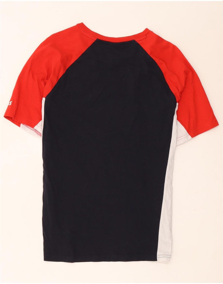 T-shirt grafica da uomo Champion Top in cotone color block medio blu navy
