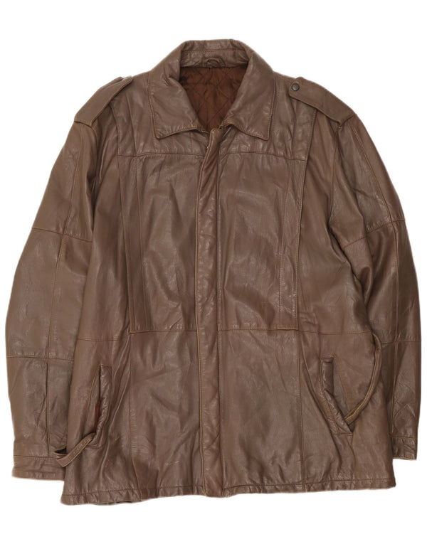 Giacca in pelle militare da uomo vintage UK 40 grande marrone
