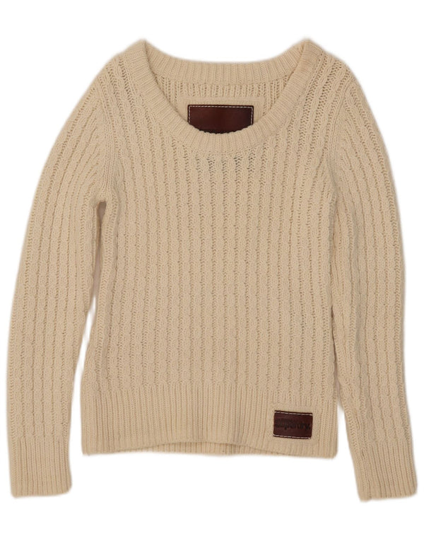 Maglione maglione con scollo a barca da donna Superdry UK 12 cotone bianco sporco medio