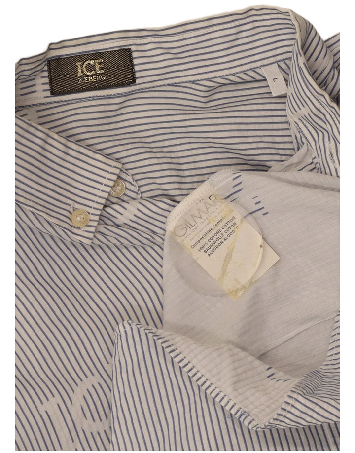 Camicia da uomo Grant Fit ICEBERG grande cotone gessato blu