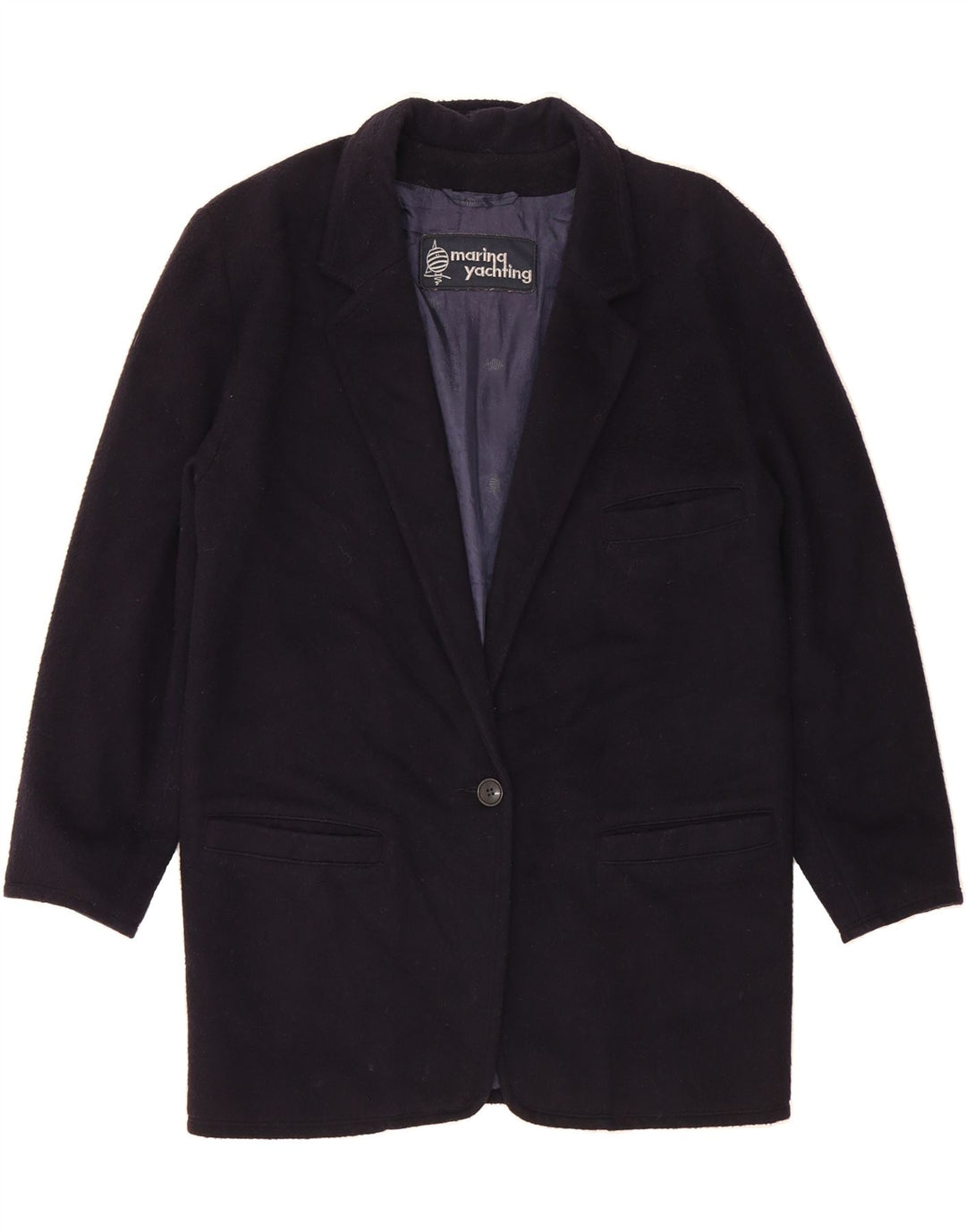 MARINA YACHTING Womens 1 Button Blazer Jacket IT 46 Large Navy Blue Wool Vintage Marina Yachting and Second-Hand Marina Yachting from Messina Hembry 