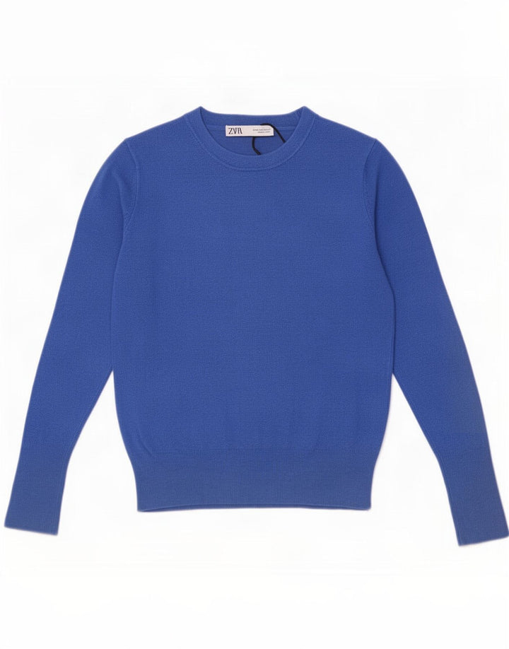 Maglione Zara da donna con scollo a barca UK 12 Viscosa blu medio