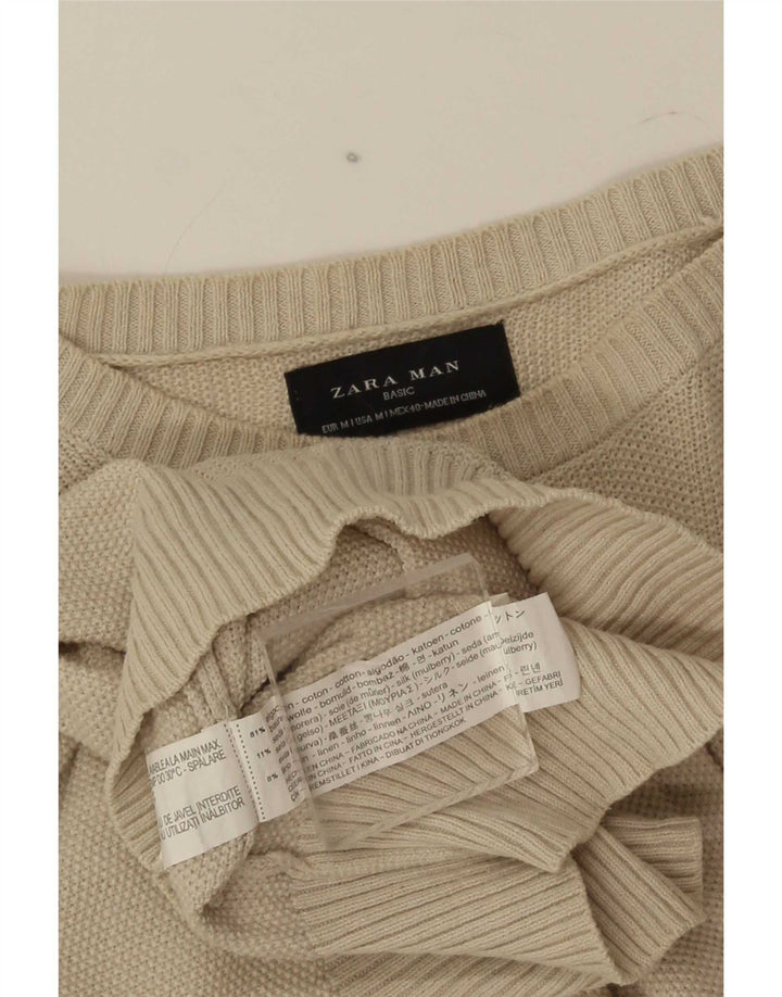 Maglione maglione girocollo da uomo Zara in cotone beige medio