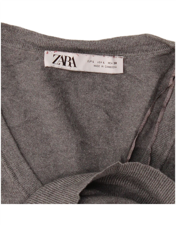 Maglione con scollo a V da donna Zara UK 16 grande grigio