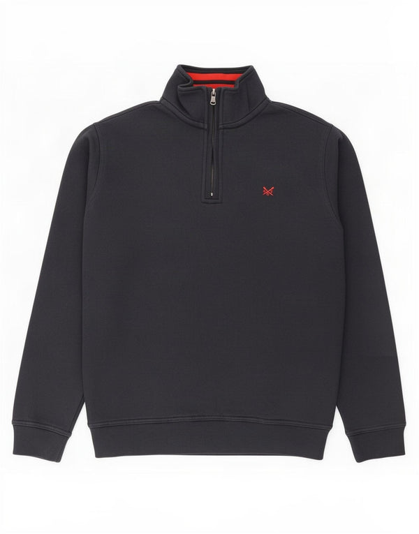 Crew Clothing Felpa da uomo con collo con zip, maglione medio, cotone blu navy