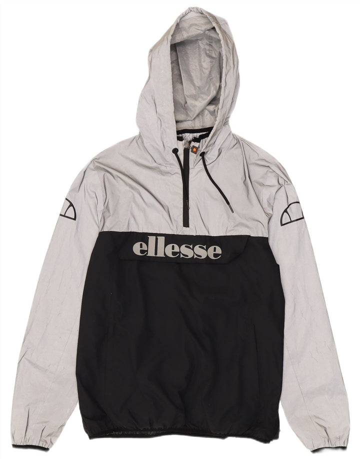 Ellesse Giacca antipioggia da uomo con cappuccio grafico UK 40 Large Black Colourblock