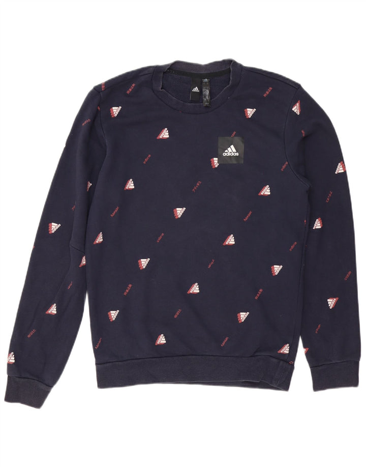 Felpa grafica da uomo ADIDAS maglione piccolo blu navy