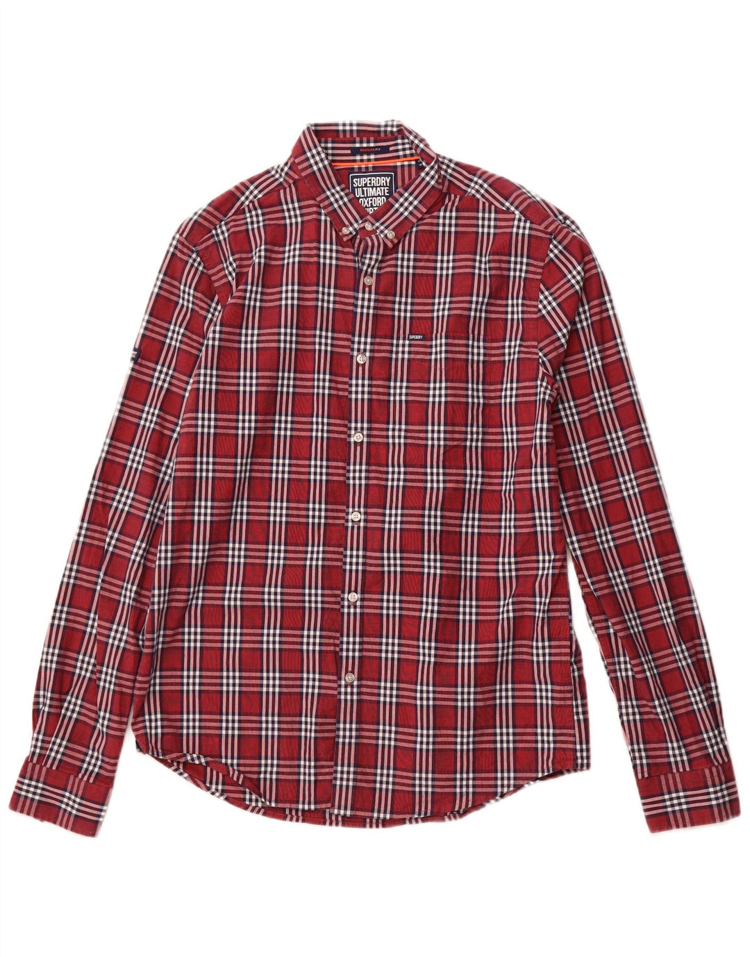Camicia da uomo con vestibilità regolare SUPERDRY, cotone a quadri bordeaux grandi