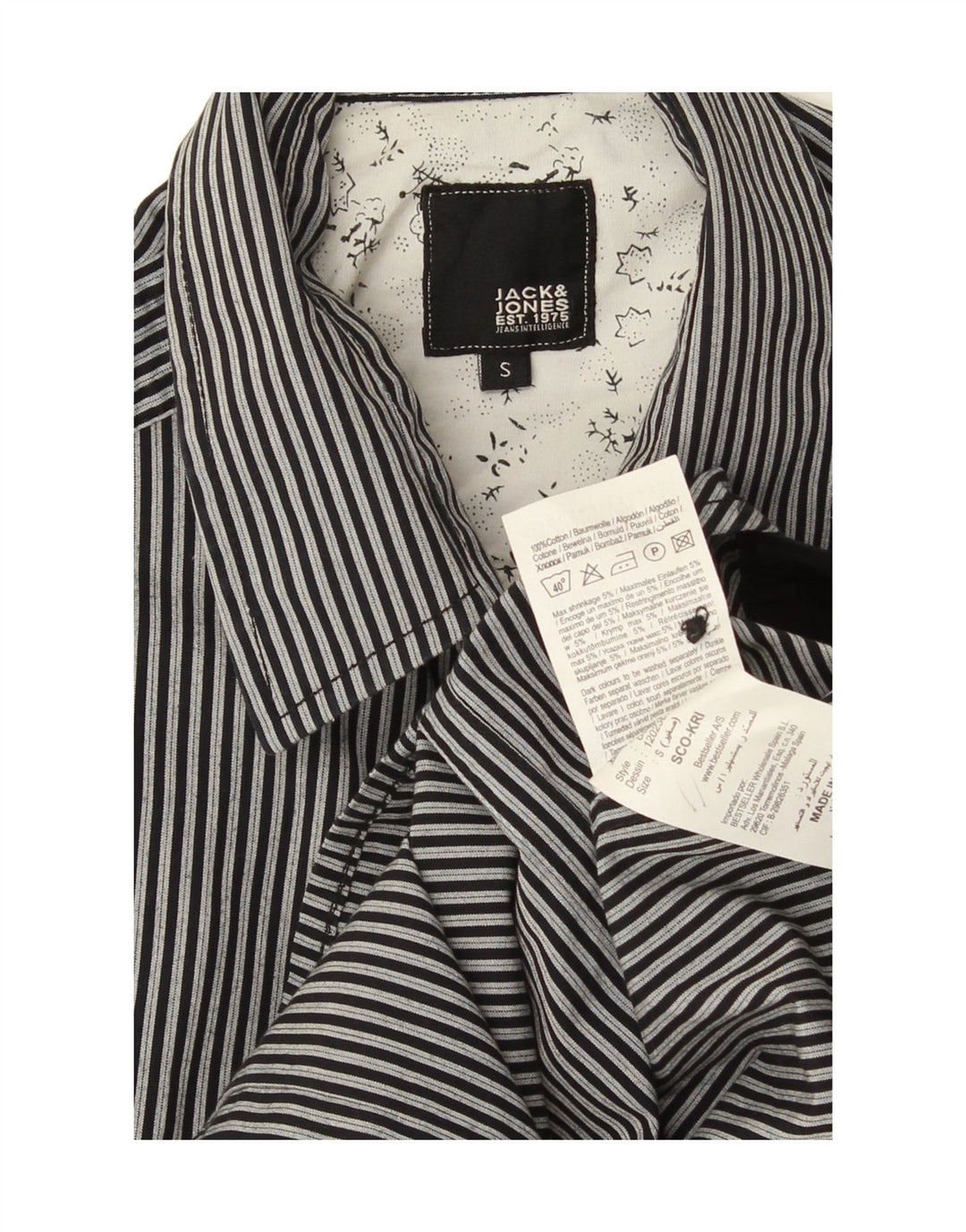 Camicia grafica da uomo Jack & Jones piccola in cotone gessato nero