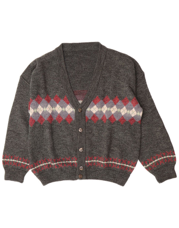 Maglione cardigan da uomo vintage XL grigio a rombi/diamante