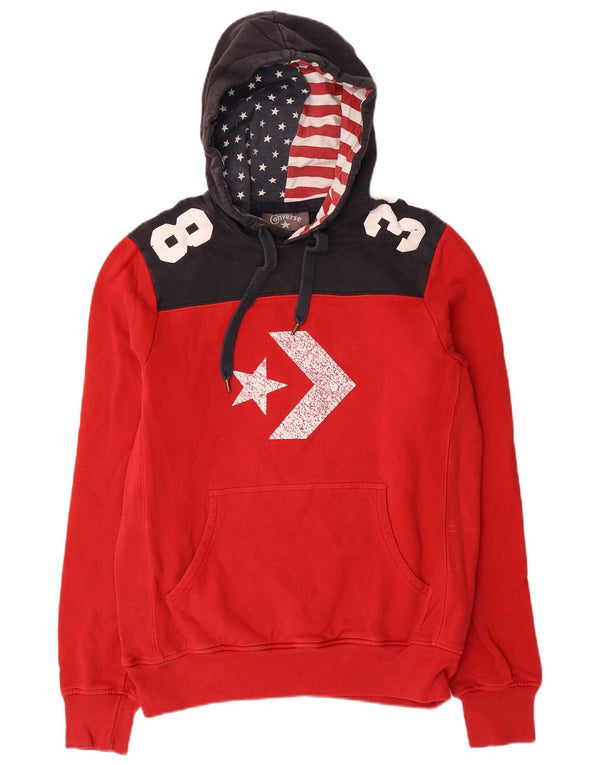 Converse Mens Graphic Hoodie Jumper Small Red Colourblock Cotton