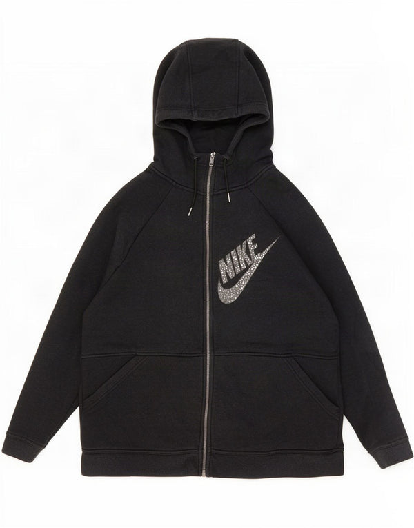 Felpa con cappuccio e zip grafica da donna Nike UK 16 grande cotone nero