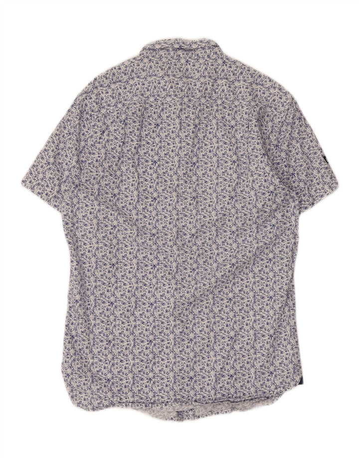 Camicia a maniche corte da uomo SUPERDRY in cotone floreale blu piccolo