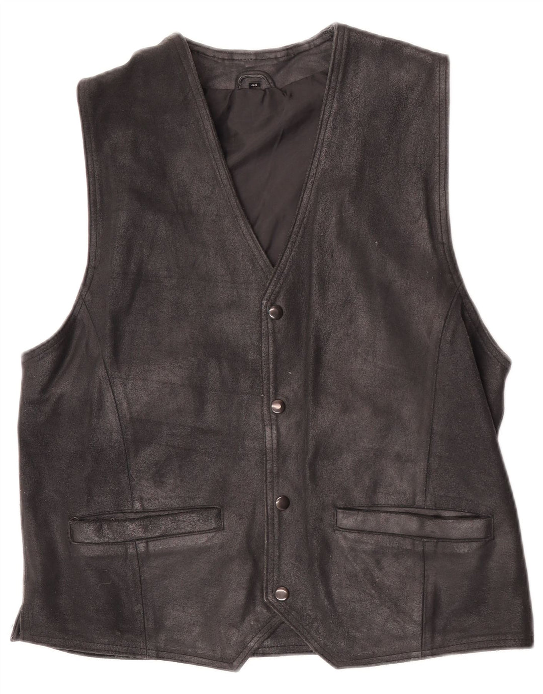 Gilet vintage da uomo in pelle scamosciata IT 48 medio in pelle nera