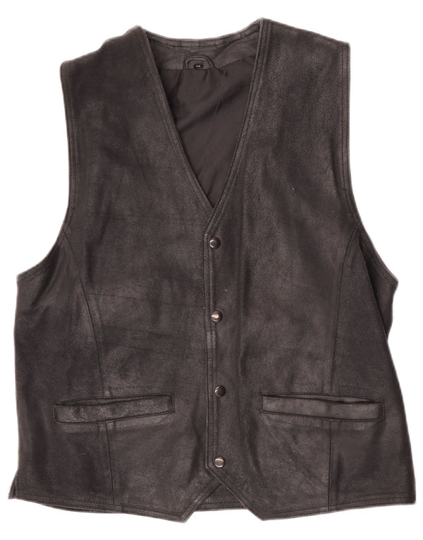 Gilet vintage da uomo in pelle scamosciata IT 48 medio in pelle nera