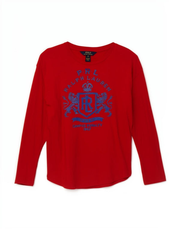Polo Ralph Lauren Top grafico per ragazze manica lunga 8-9 anni cotone rosso medio
