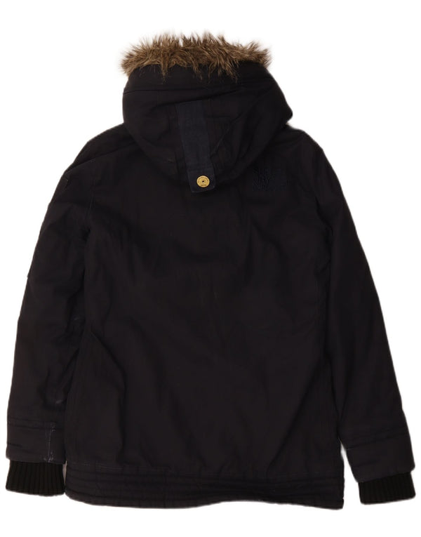 Giacca a vento con cappuccio da donna Superdry UK 14 cotone medio blu navy