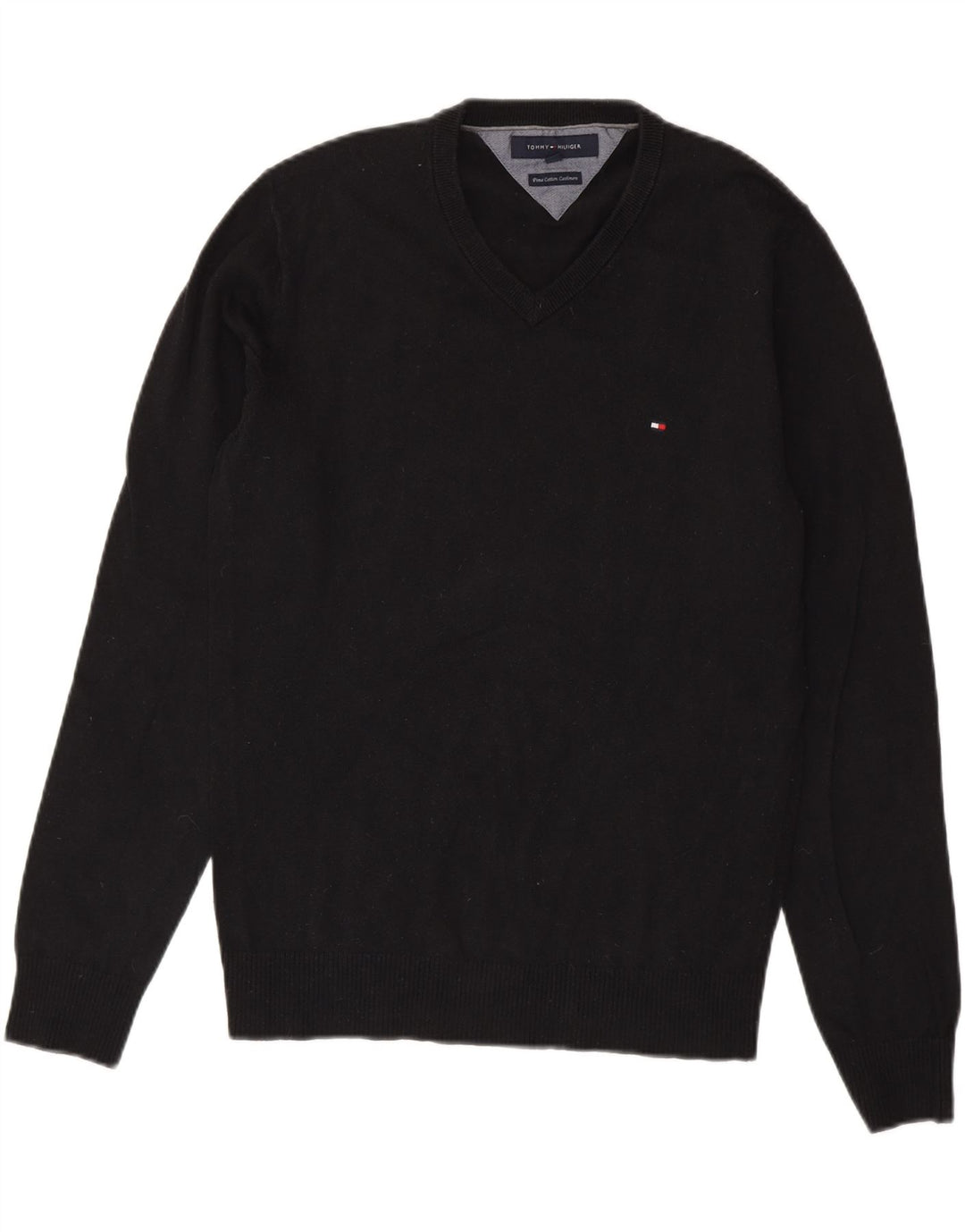 TOMMY HILFIGER Maglione da uomo con scollo a V piccolo cotone nero