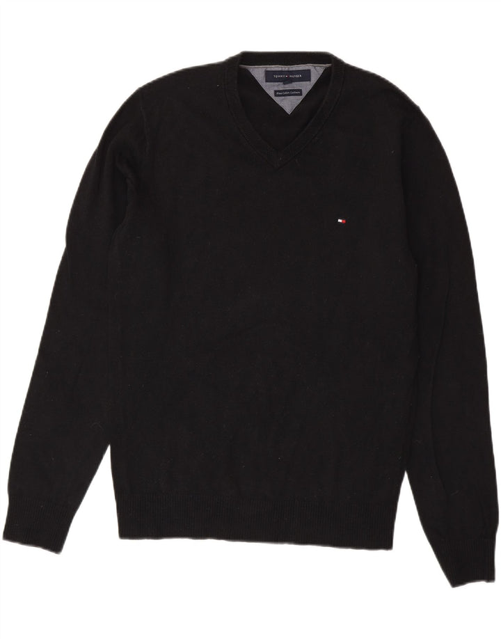 TOMMY HILFIGER Maglione da uomo con scollo a V piccolo cotone nero