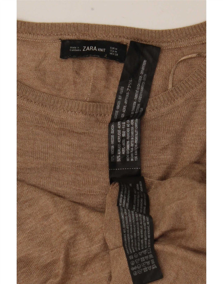 Top Zara da donna a maniche lunghe a maniche lunghe UK 14 Viscosa marrone medio