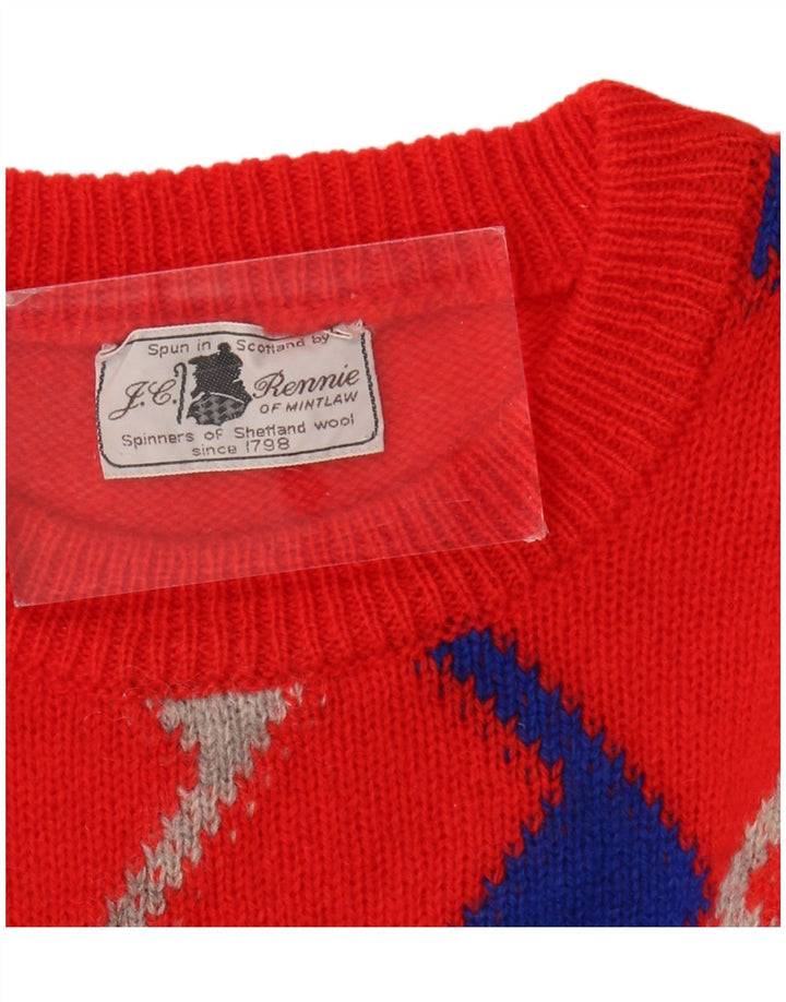 Maglione maglione girocollo da uomo vintage grande rosso a rombi/diamante