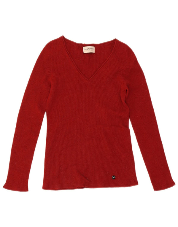 Maglione da donna con scollo a V corto Falconeri UK 14 grande lana rossa