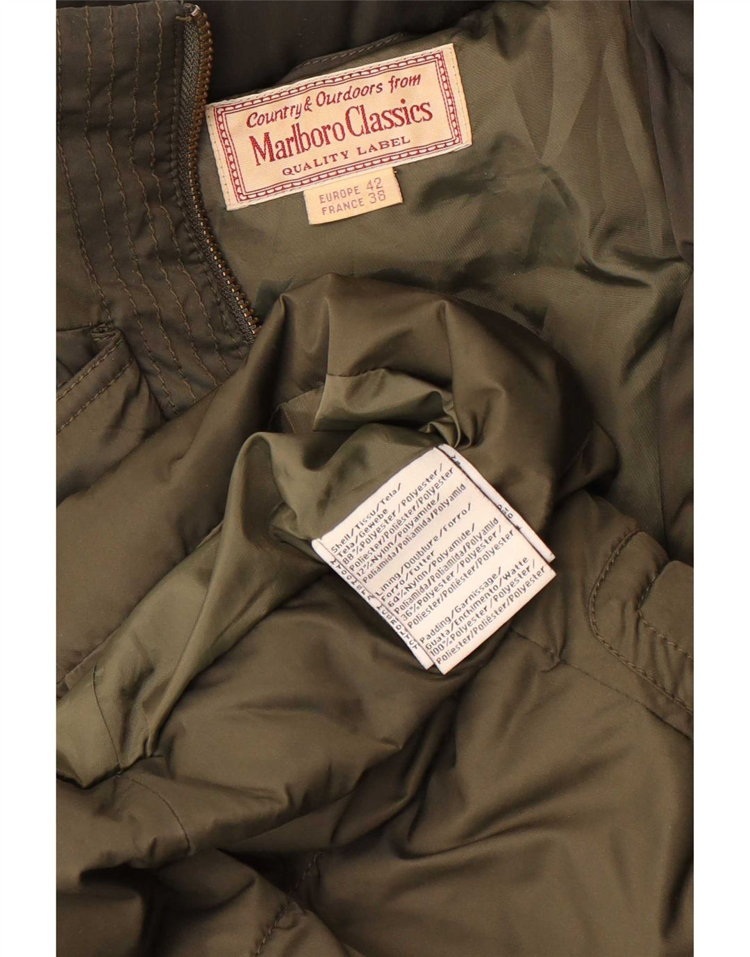 Cappotto imbottito con cappuccio da donna Marlboro Classics EU 38 poliestere medio kaki