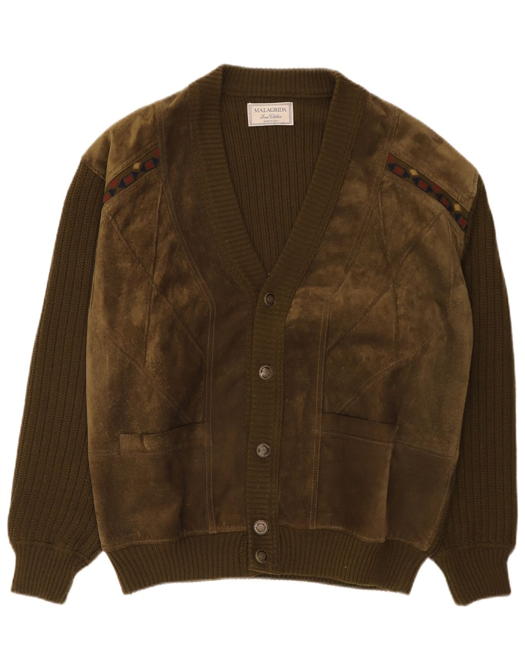 Maglione cardigan in pelle scamosciata da uomo Malagrida XL verde