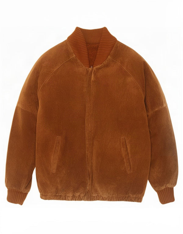 Giacca Sherpa vintage in pelle scamosciata da uomo IT 54 2XL Marrone