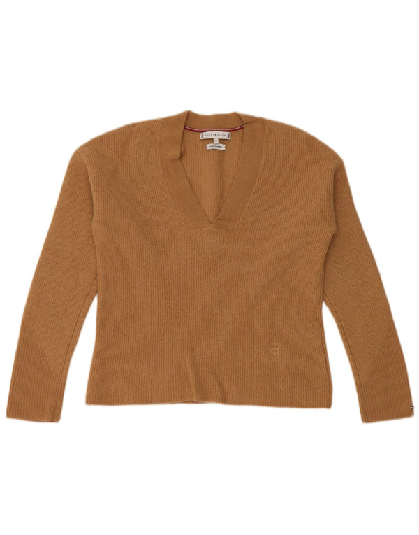 Maglione corto con scollo a V da donna Tommy Hilfiger UK 6 XS Beige Lana