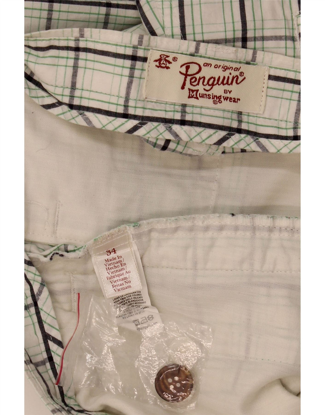 Pantaloncini chino da uomo PENGUIN W34 cotone a quadri bianchi grandi