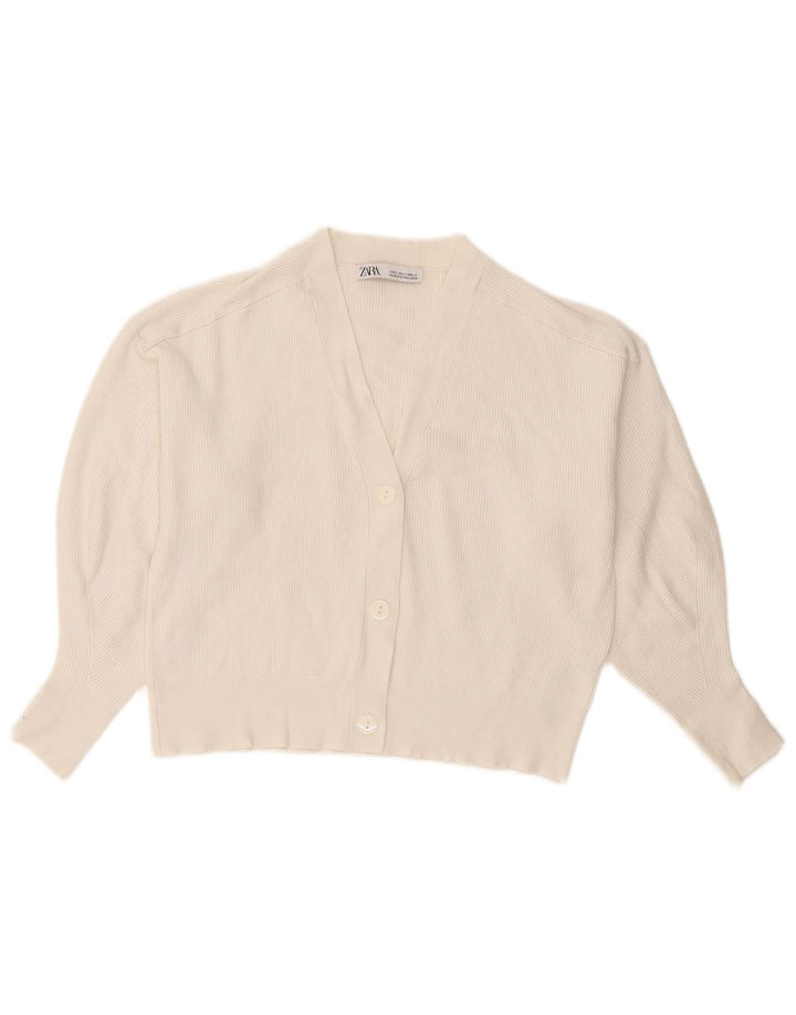 Maglione cardigan oversize corto da donna Zara UK 10 piccolo viscosa bianca