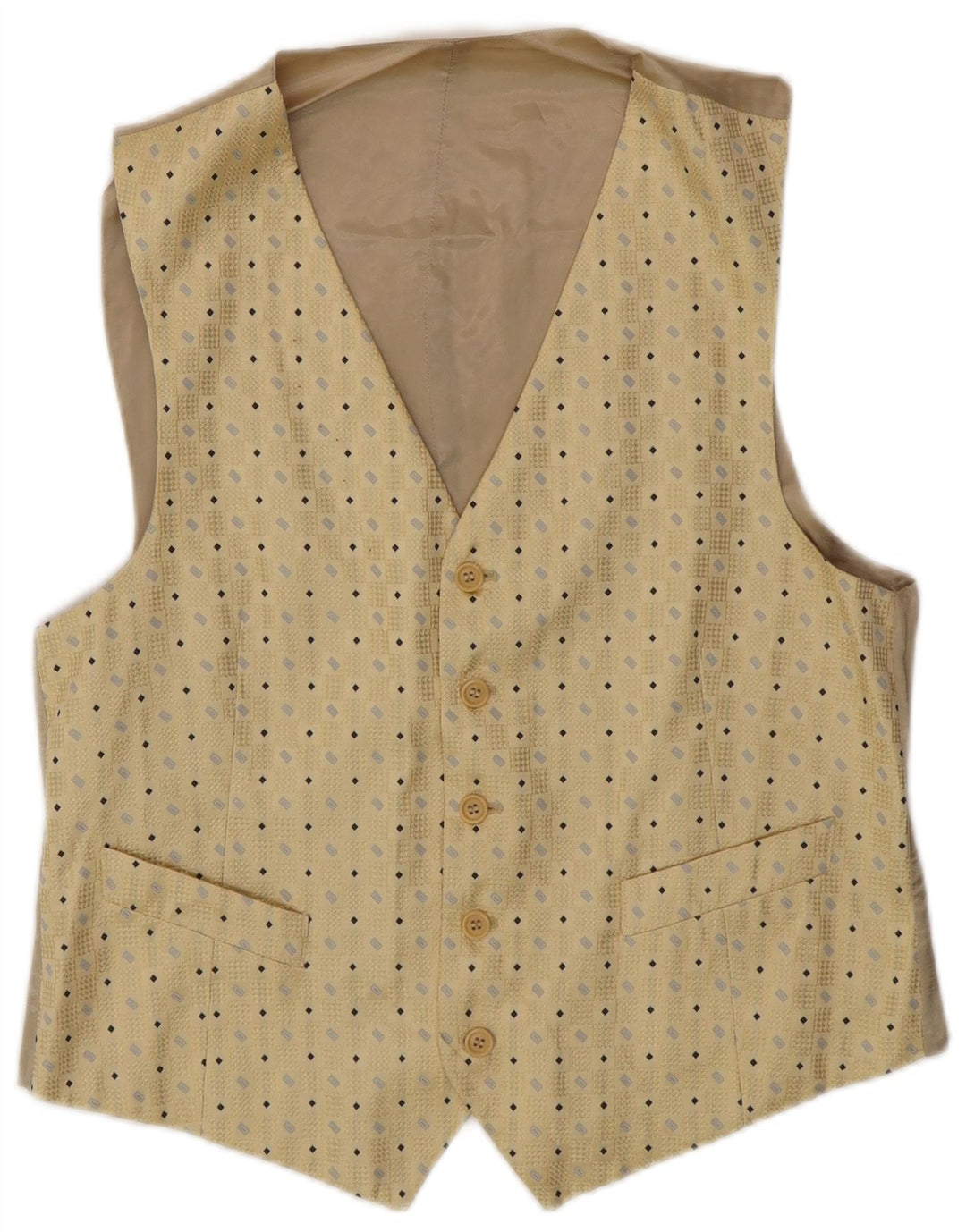 Gilet Vintage da Uomo IT 50 Seta geometrica Beige Medio