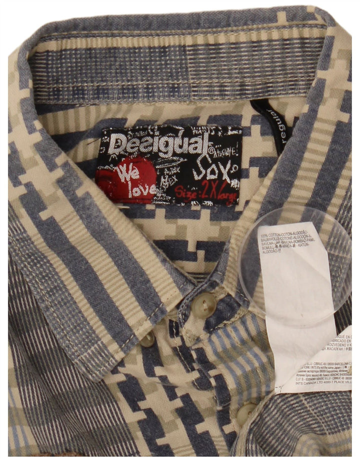 Desigual Camicia grafica da uomo 2XL Blu Patchwork in cotone