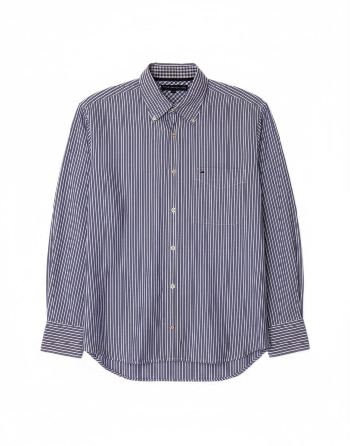 TOMMY HILFIGER Mens Shirt Medium Blue Striped Cotton