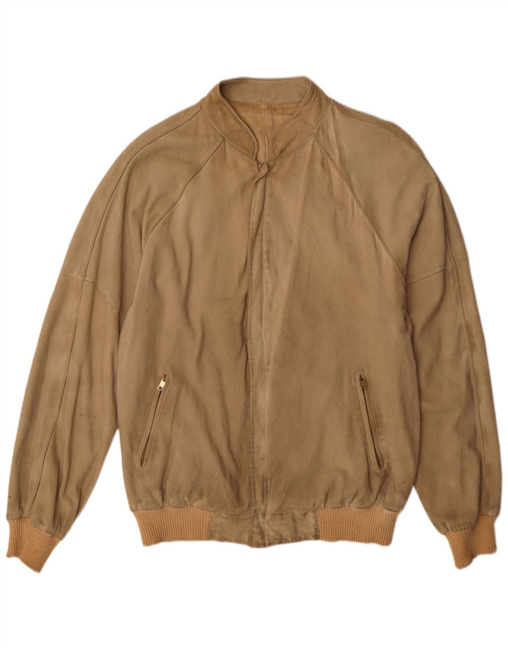 Bomber vintage da uomo in pelle scamosciata IT 52 XL in cotone marrone