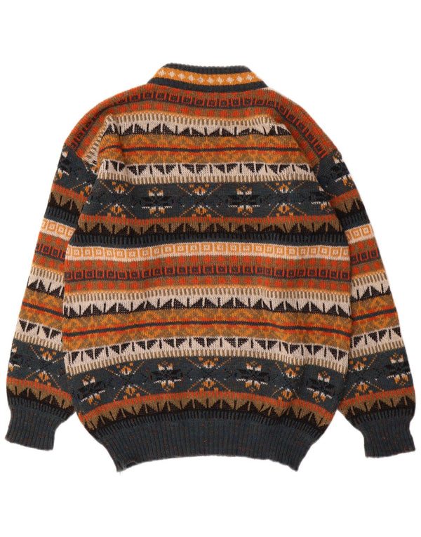 Maglione vintage da uomo con collo alto e collo alto, Fair Isle multicolore