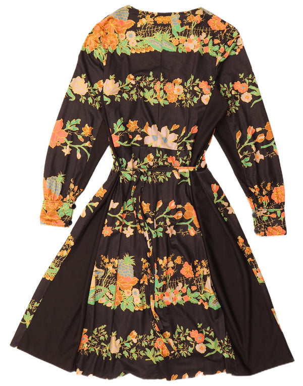 Abito a trapezio da donna a maniche lunghe Dei Mattioli UK 16 Grande floreale nero